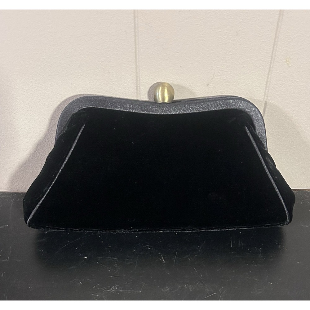 Banana Republic Black Satin Clutch Kiss Lock Evening Bag Chain Strap Purse
